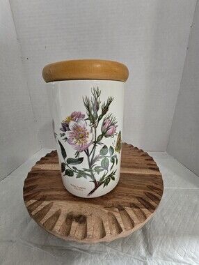 Vtg Portmerion Botanic Garden Dog Rose Ceramic Canister England Butterfly "EUC".